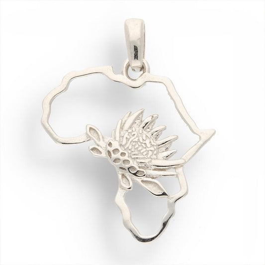 Get your Map of Africa Protea Silver Necklace online now or in store at Forever Gems in Franschhoek, South Africa