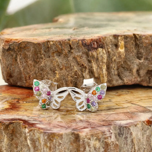 Get your Sterling Silver Butterfly Earrings Multi-Colour CZ Gemstones online now or in store at Forever Gems in Franschhoek, South Africa