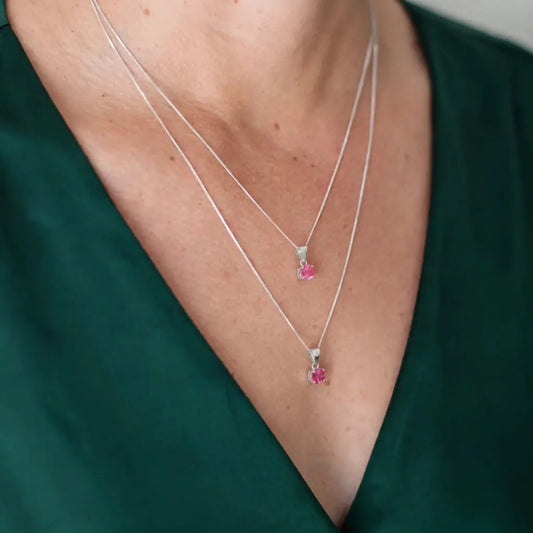 Natural Pink Tourmaline Sterling Silver Solitaire Necklace