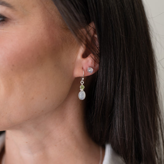 Moonstone & Peridot Sterling Silver Earrings - Intuition & Radiance
