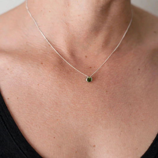 Verdant Glow Natural Green Tourmaline Tube Set Slider Necklace