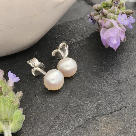 Classic Glow Natural White Cultured 6mm Pearl Stud Earrings