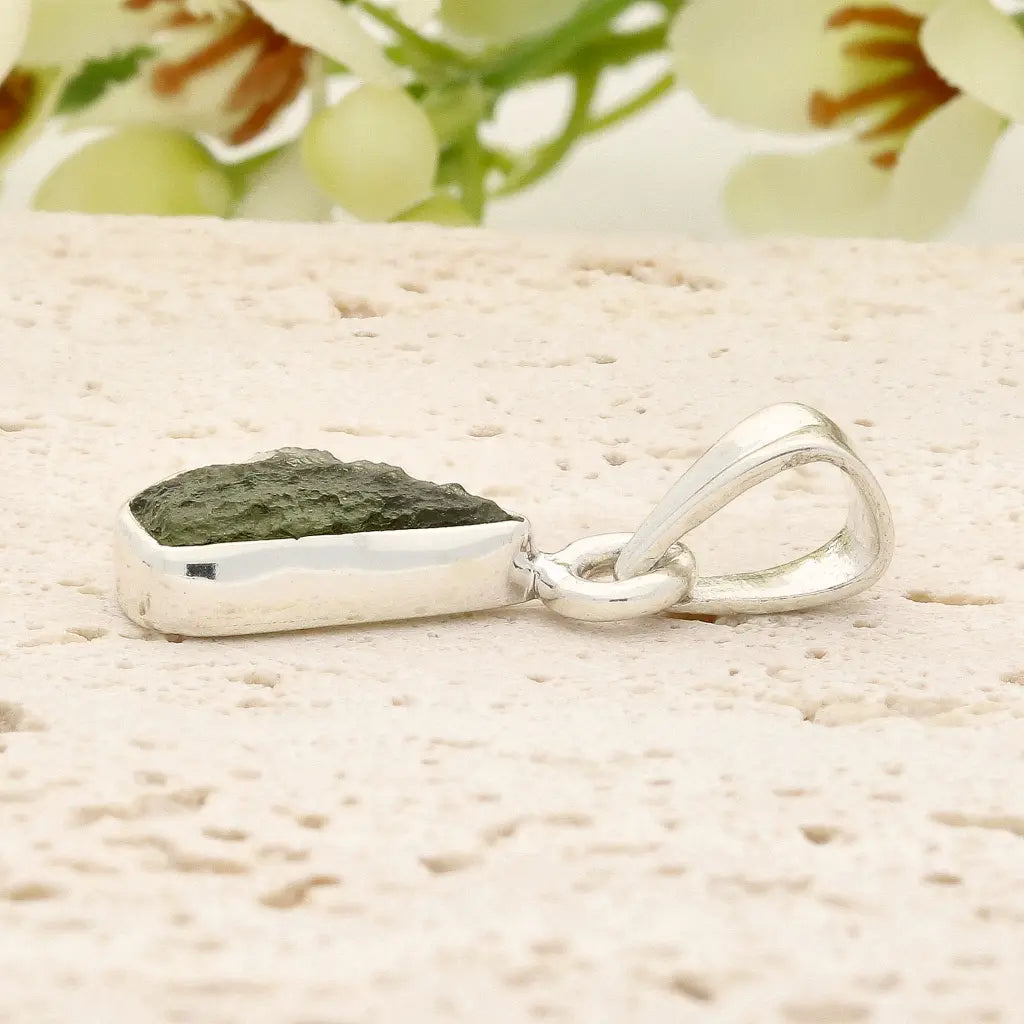Authentic Moldavite Sterling Silver Tapered Necklace