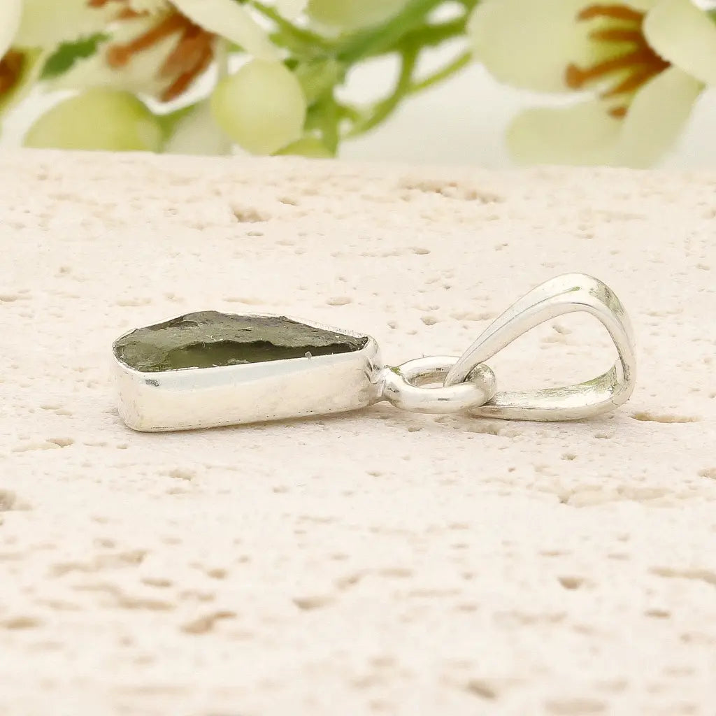 Authentic Moldavite Sterling Silver Shield Necklace