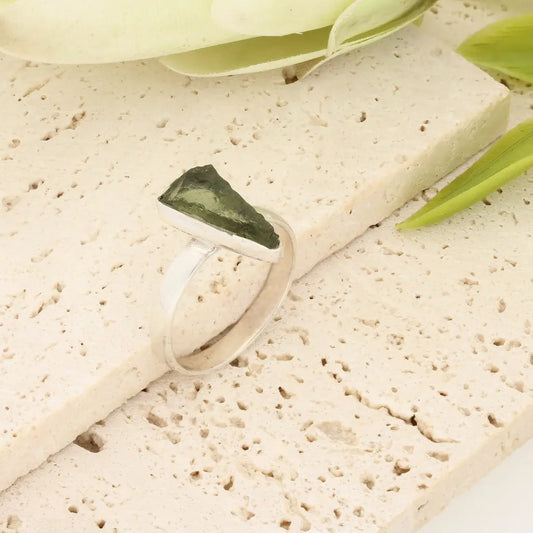 Sterling Silver Natural Moldavite Ring