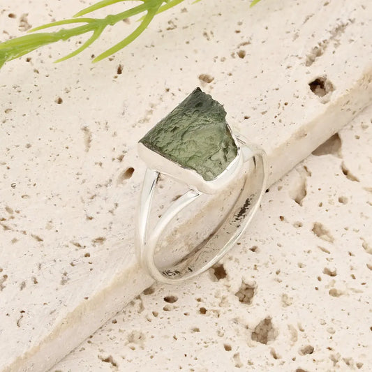 Get your Sterling Silver Natural Freeform Moldavite Ring online now or in store at Forever Gems in Franschhoek, South Africa