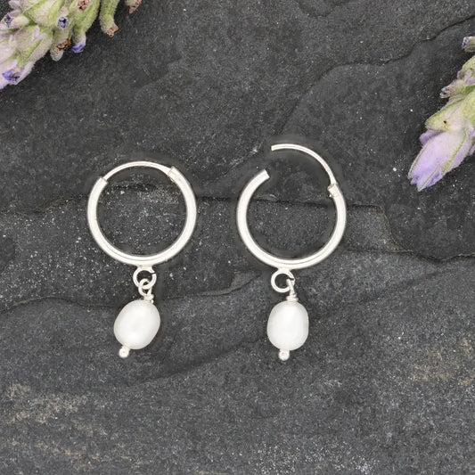 Pearl Drift Natural White Oval Pearl Hoop Earrings
