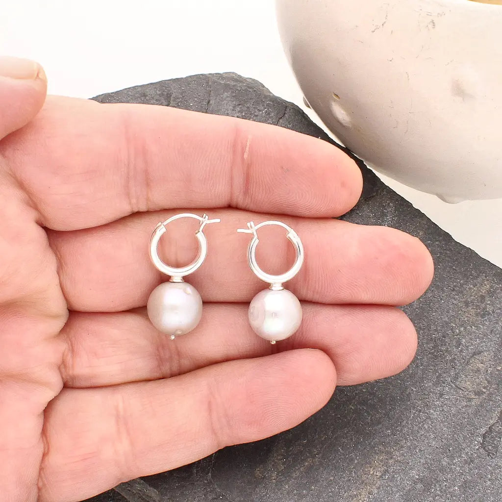 Get your Silver Storm Natural Grey Round Pearl Hoop Earrings online now or in store at Forever Gems in Franschhoek, South Africa