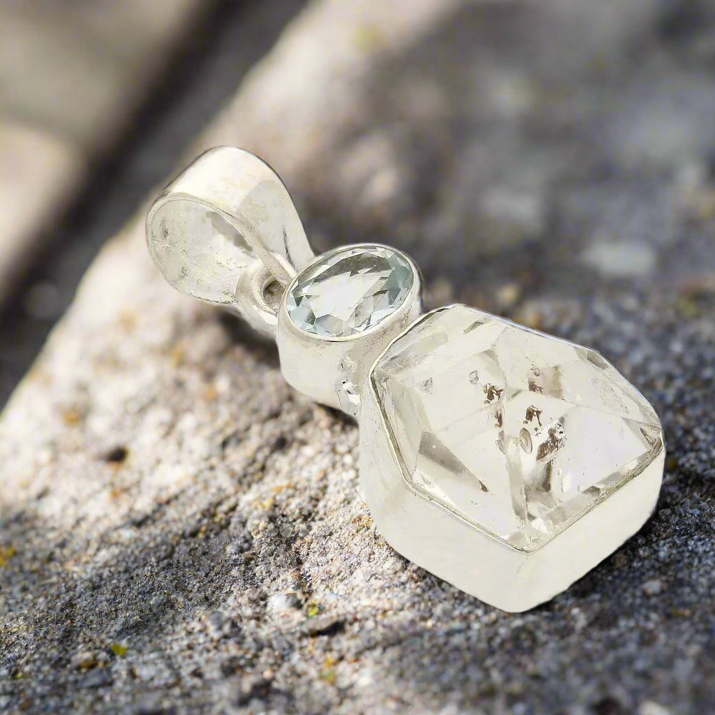 Get your Herkimer Diamond & Blue Topaz Harmony Pendant - Clarity & Calm online now or in store at Forever Gems in Franschhoek, South Africa