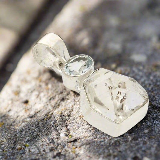 Get your Herkimer Diamond & Blue Topaz Harmony Pendant - Clarity & Calm online now or in store at Forever Gems in Franschhoek, South Africa