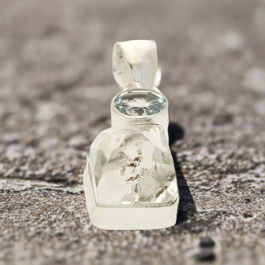 Get your Herkimer Diamond & Blue Topaz Harmony Pendant - Clarity & Calm online now or in store at Forever Gems in Franschhoek, South Africa