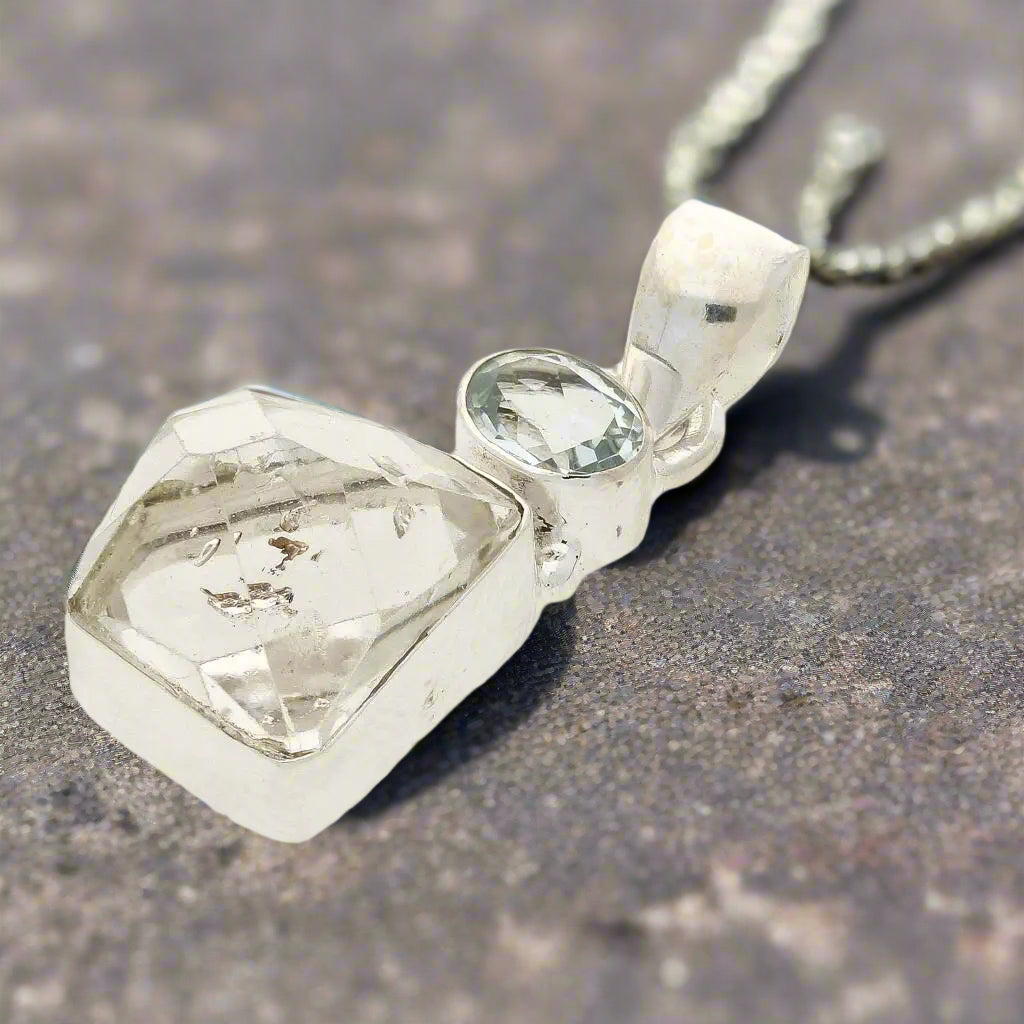 Get your Herkimer Diamond & Blue Topaz Harmony Pendant - Clarity & Calm online now or in store at Forever Gems in Franschhoek, South Africa