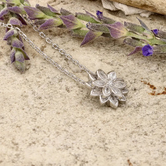 Get your Delicate Marquise-Cut Clear Cubic Zirconia Flower Necklace online now or in store at Forever Gems in Franschhoek, South Africa
