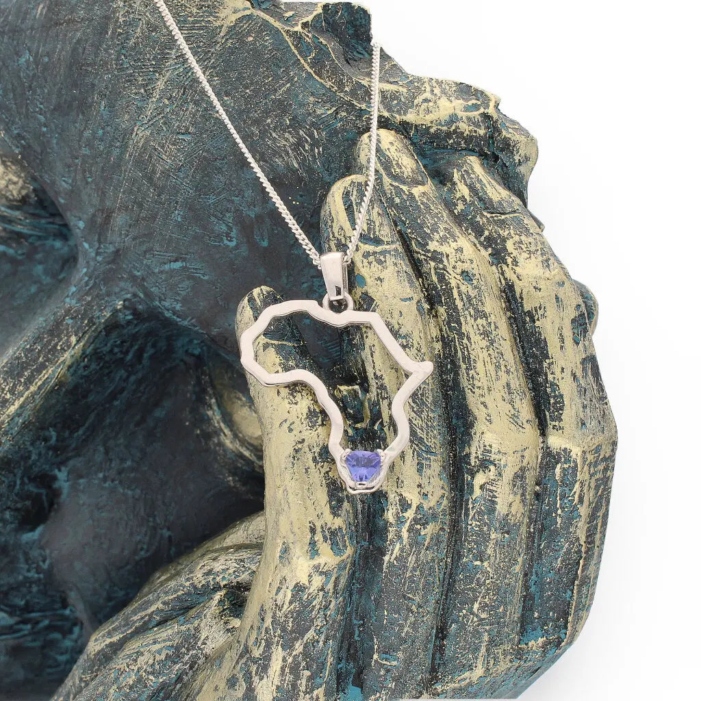Get your African Continent Tanzanite Pendant - Sterling Silver Heritage Necklace online now or in store at Forever Gems in Franschhoek, South Africa