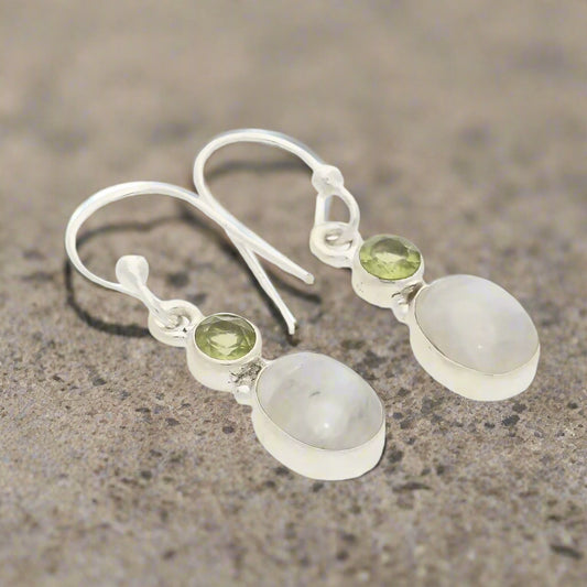 Get your Moonstone & Peridot Sterling Silver Earrings - Intuition & Radiance online now or in store at Forever Gems in Franschhoek, South Africa