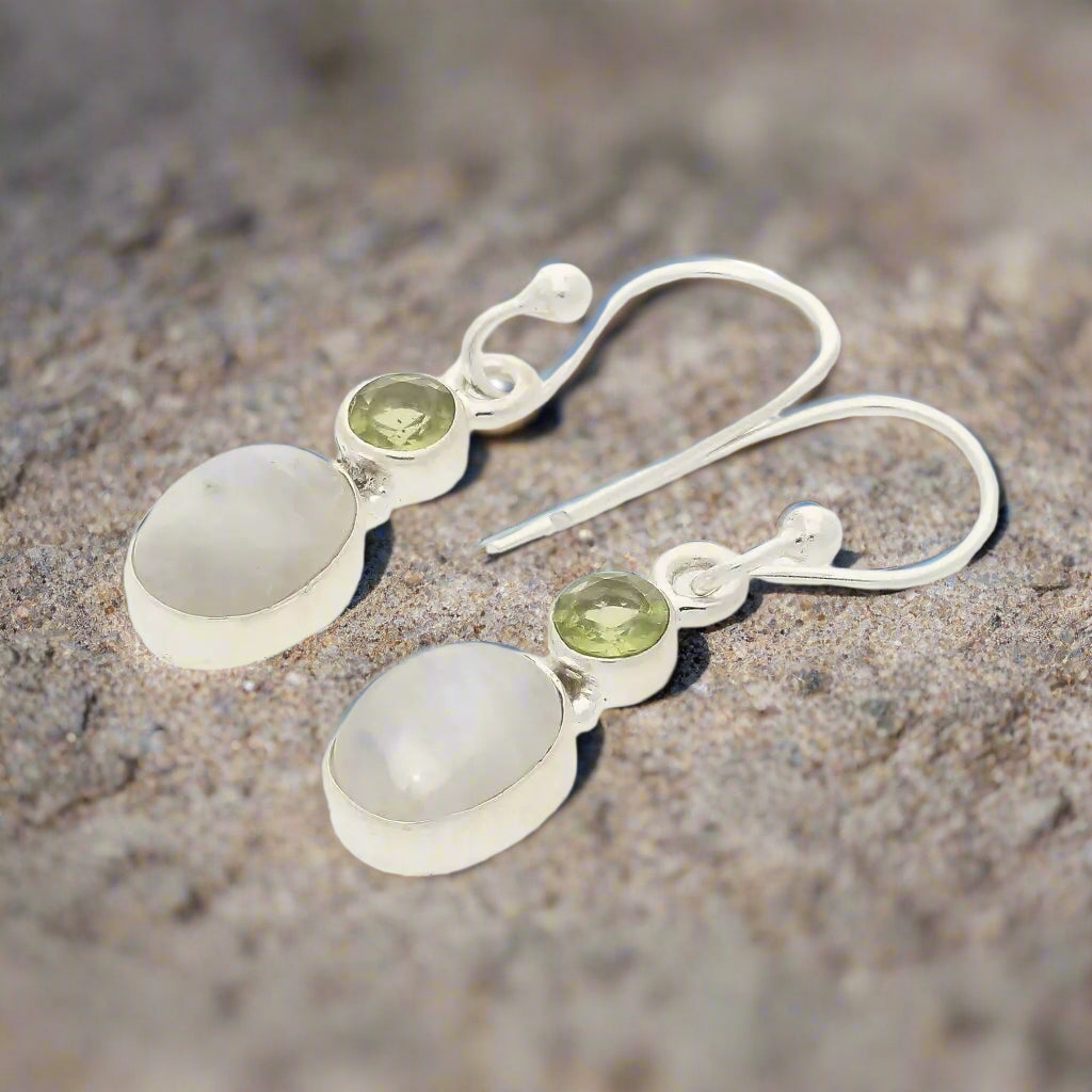 Get your Moonstone & Peridot Sterling Silver Earrings - Intuition & Radiance online now or in store at Forever Gems in Franschhoek, South Africa