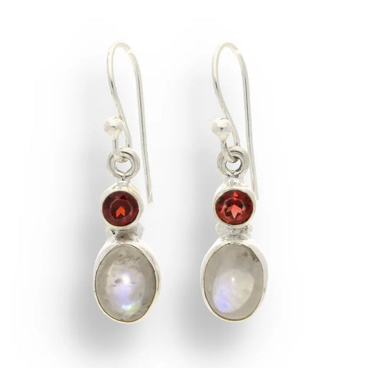 Get your Moonstone & Garnet Sterling Silver Earrings - Serenity & Strength online now or in store at Forever Gems in Franschhoek, South Africa