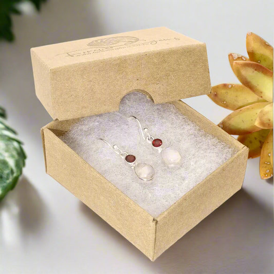 Get your Moonstone & Garnet Sterling Silver Earrings - Serenity & Strength online now or in store at Forever Gems in Franschhoek, South Africa