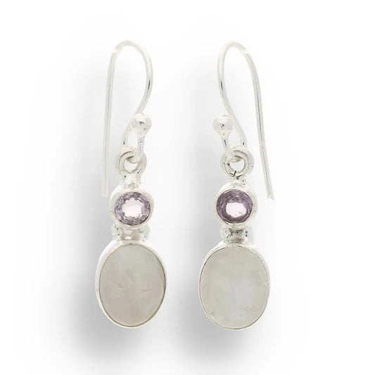Get your Moonstone & Amethyst Sterling Silver Earrings - Tranquility & Healing online now or in store at Forever Gems in Franschhoek, South Africa