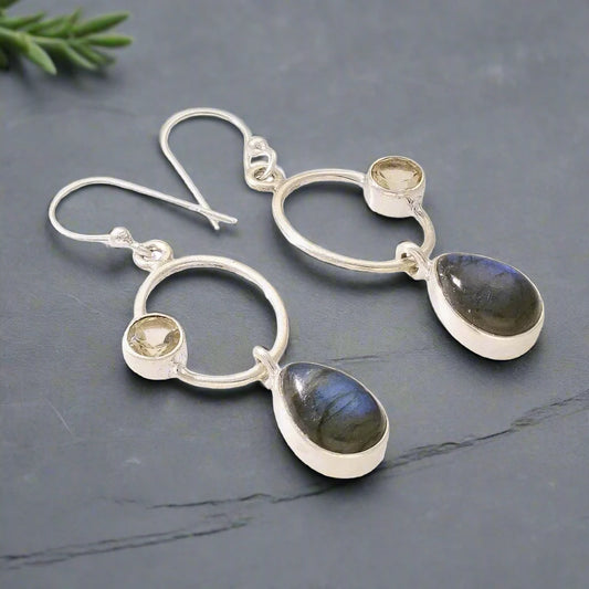 Get your Radiant Harmony: Labradorite and Citrine Earrings online now or in store at Forever Gems in Franschhoek, South Africa