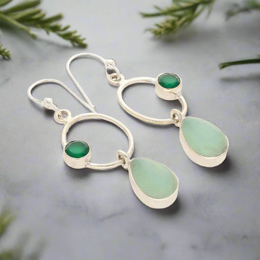 Get your Radiant Harmony: Prehnite and Green Chalcedony Earrings online now or in store at Forever Gems in Franschhoek, South Africa
