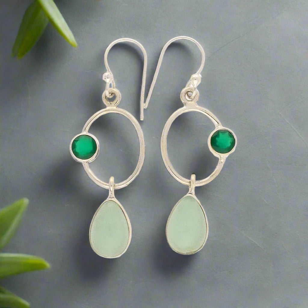 Get your Radiant Harmony: Prehnite and Green Chalcedony Earrings online now or in store at Forever Gems in Franschhoek, South Africa