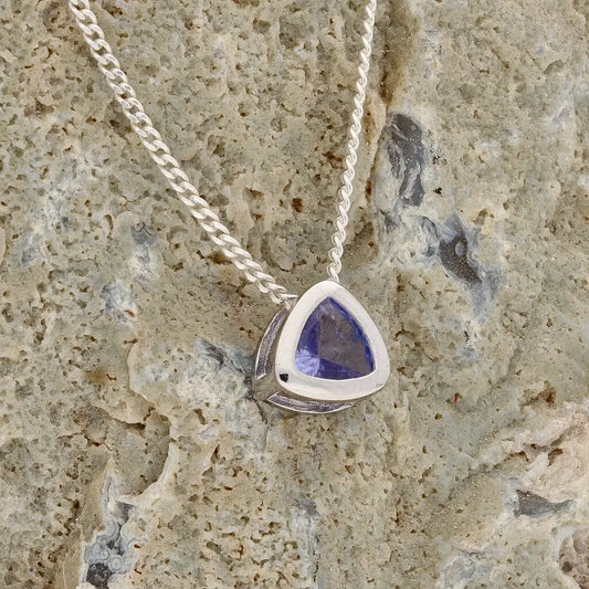 Get your Luxurious Tanzanite Trillion Tube Slider Sterling Silver Necklace online now or in store at Forever Gems in Franschhoek, South Africa