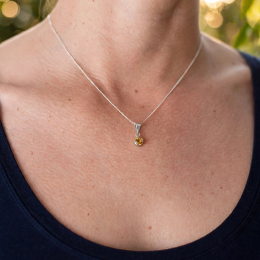 Sterling Silver Citrine Bezel Pendant Necklace