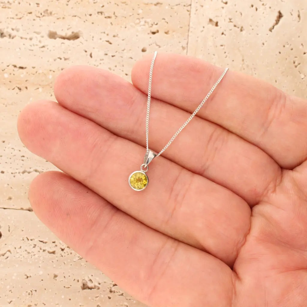 Sterling Silver Citrine Bezel Pendant Necklace
