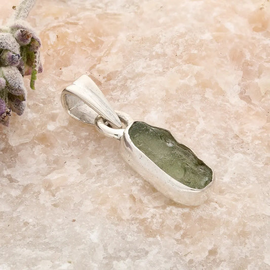 Authentic Natural Moldavite Sterling Silver Chain Necklace