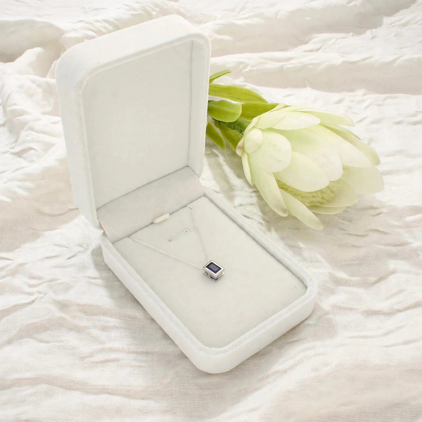 Luxury Natural Sapphire Rectangle Necklace, Sterling Silver
