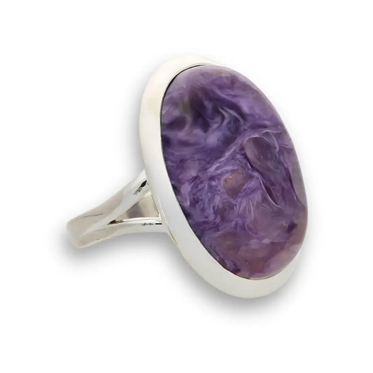 Get your Charoite Charm: Elegant Sterling Silver Rings online now or in store at Forever Gems in Franschhoek, South Africa