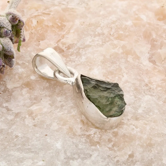 Authentic Czech Moldavite Sterling Silver Pendant Charm