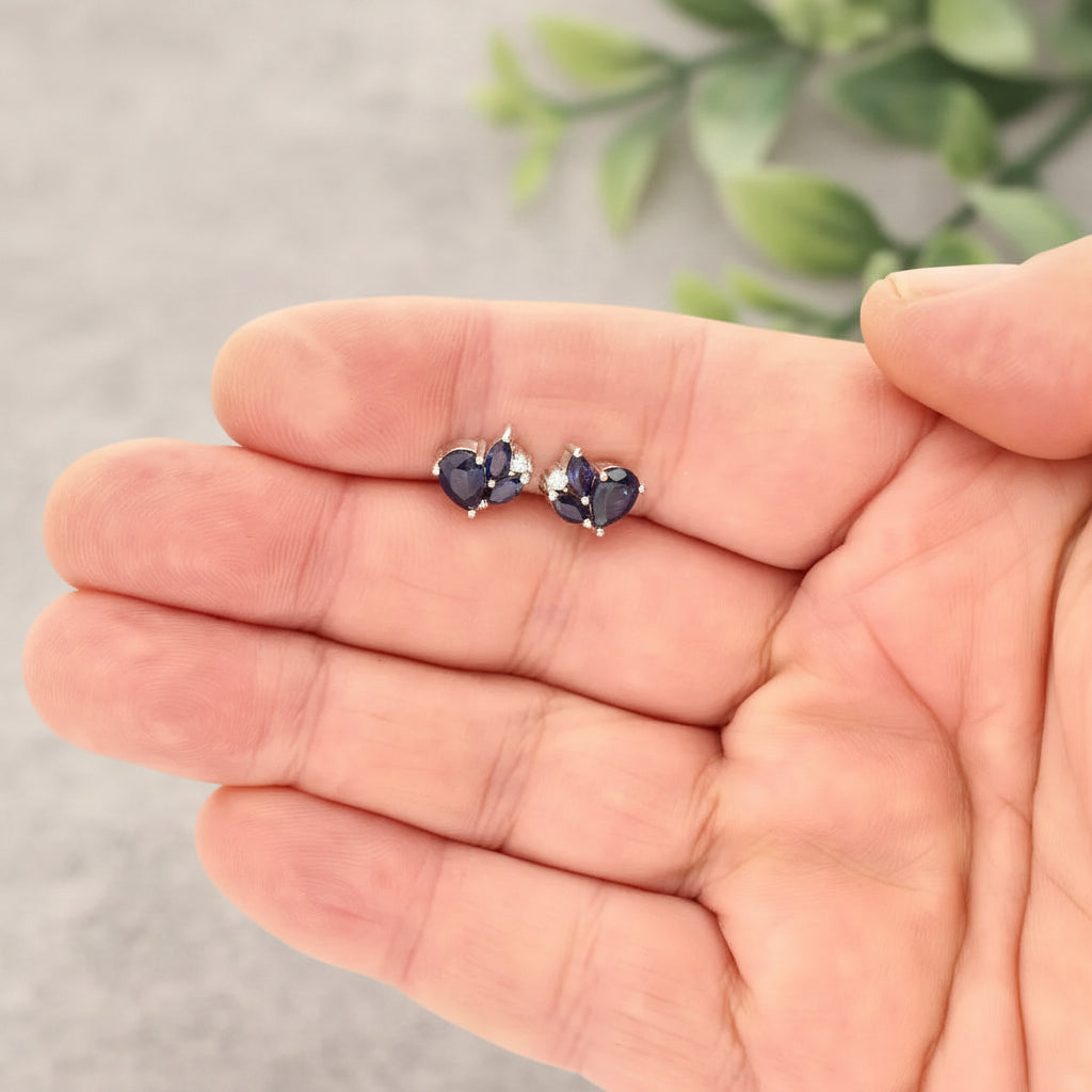 Get your Blue Sapphire Cluster Stud Earrings with CZ online now or in store at Forever Gems in Franschhoek, South Africa