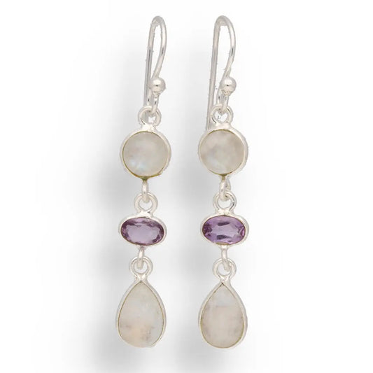 Get your Lunar Trio: Moonstone & Amethyst Silver Earrings online now or in store at Forever Gems in Franschhoek, South Africa