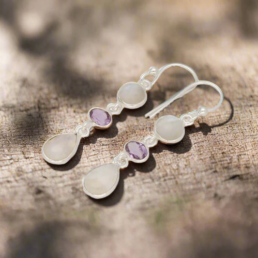 Get your Lunar Trio: Moonstone & Amethyst Silver Earrings online now or in store at Forever Gems in Franschhoek, South Africa