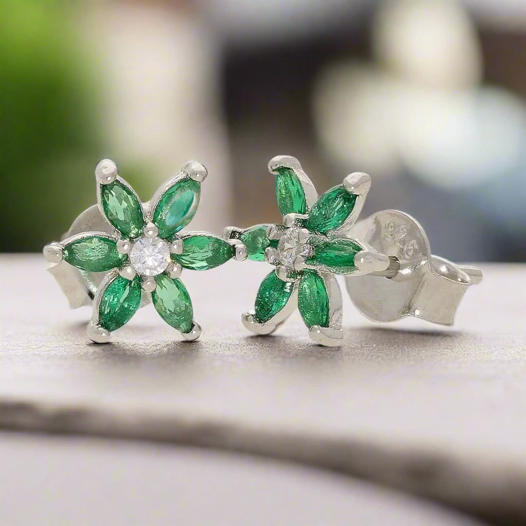 Get your Emerald Bloom Delight: CZ Silver Studs online now or in store at Forever Gems in Franschhoek, South Africa