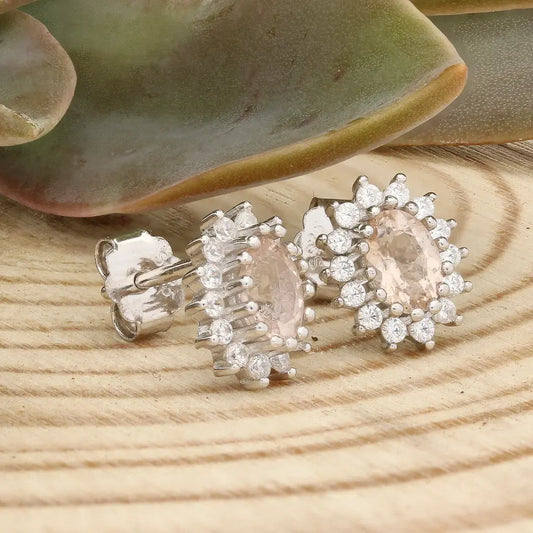 Get your Morganite Halo Stud Earrings in Sterling Silver online now or in store at Forever Gems in Franschhoek, South Africa