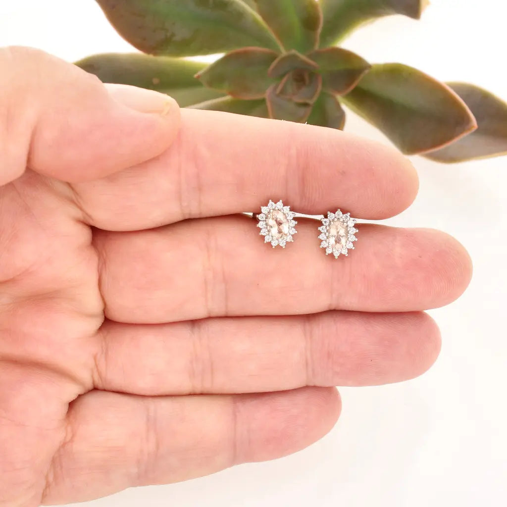 Get your Morganite Halo Stud Earrings in Sterling Silver online now or in store at Forever Gems in Franschhoek, South Africa