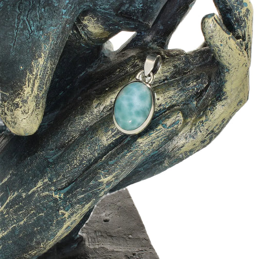 Get your Caribbean Serenity Sterling Silver Larimar Oval Pendant - Dominican Republic Ocean Stone Jewelry online now or in store at Forever Gems in Franschhoek, South Africa