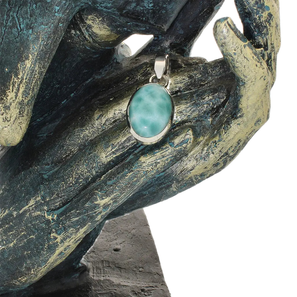 Get your Caribbean Serenity Sterling Silver Larimar Oval Pendant - Dominican Republic Ocean Stone Jewelry online now or in store at Forever Gems in Franschhoek, South Africa
