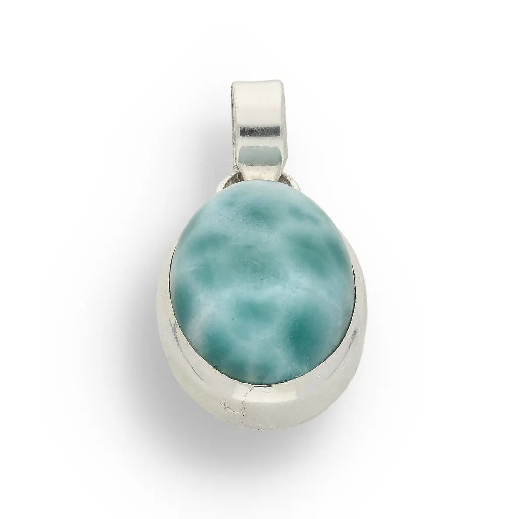 Get your Caribbean Serenity Sterling Silver Larimar Oval Pendant - Dominican Republic Ocean Stone Jewelry online now or in store at Forever Gems in Franschhoek, South Africa