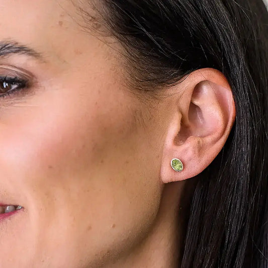 Oval Peridot Bezel Stud Earrings