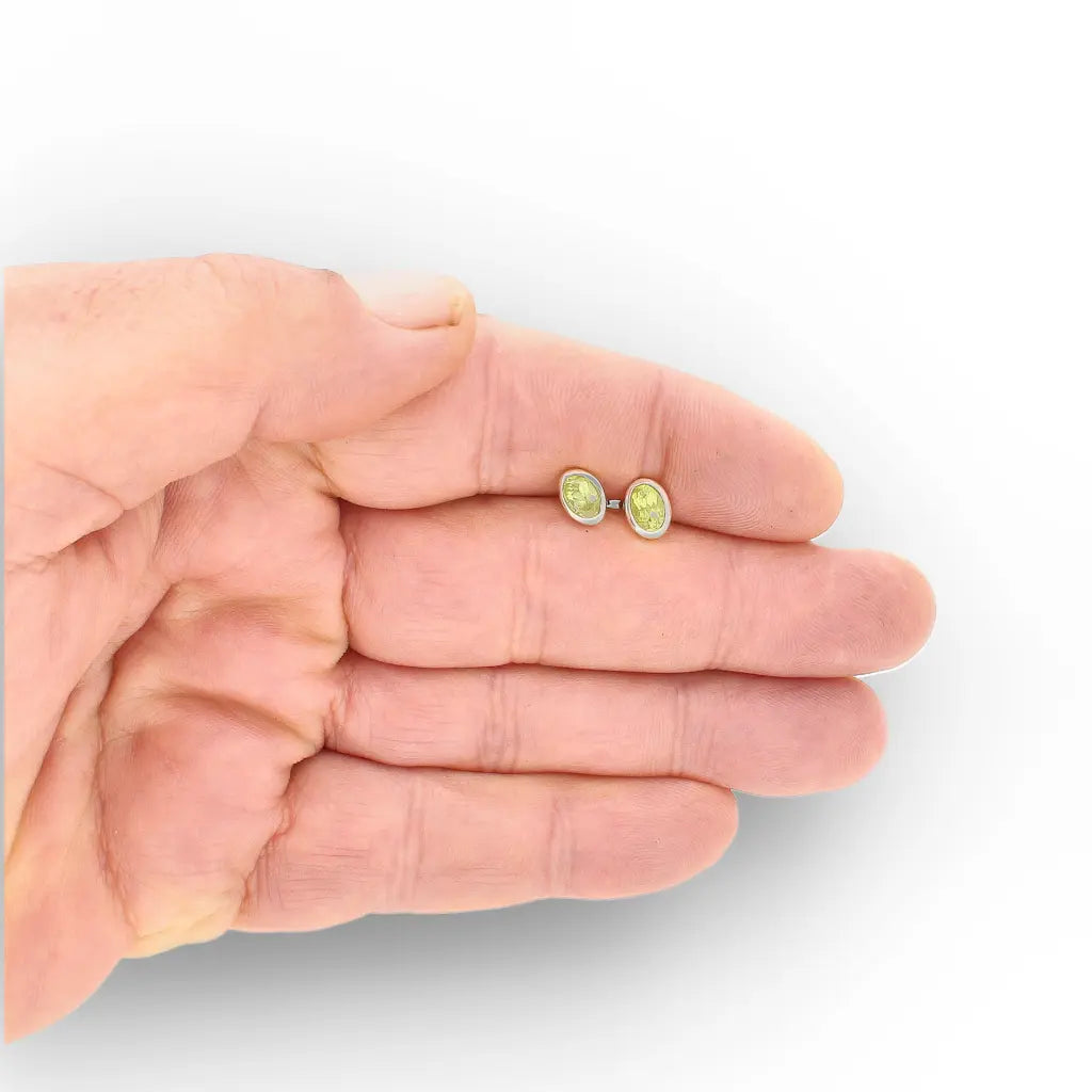 Oval Peridot Bezel Stud Earrings