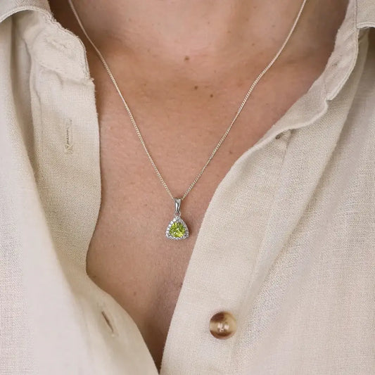 Trillion Peridot Halo Necklace