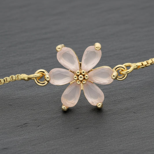 Get your Blush Bloom Pink Flower Gold Plated Bracelet online now or in store at Forever Gems in Franschhoek, South Africa
