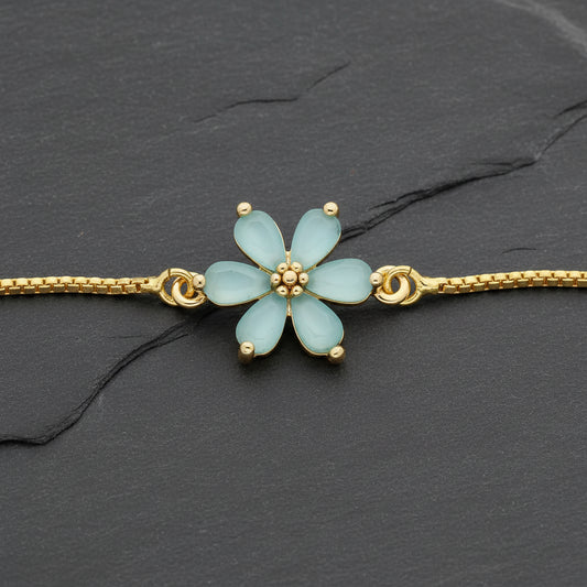 Get your Ocean Bloom Blue Flower Gold Plated Bracelet online now or in store at Forever Gems in Franschhoek, South Africa