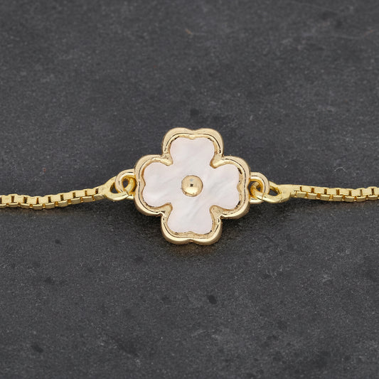 Get your Lucky Glow Clover Mother of Pearl Gold Plated Bracelet online now or in store at Forever Gems in Franschhoek, South Africa
