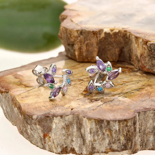Get your Sterling Silver Multi-Colour CZ Leaf Branch Stud Earrings online now or in store at Forever Gems in Franschhoek, South Africa