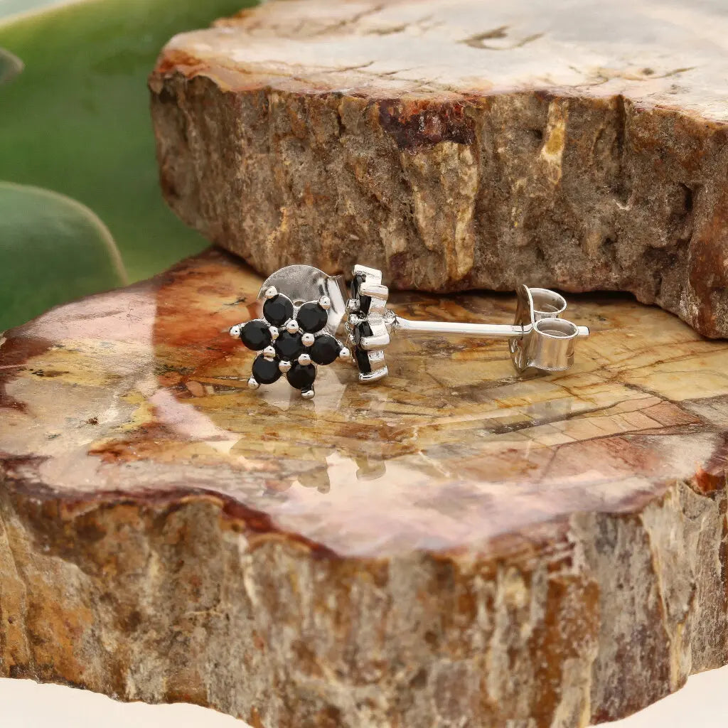 Get your Petite Sterling Silver Black CZ Flower Stud Earrings online now or in store at Forever Gems in Franschhoek, South Africa